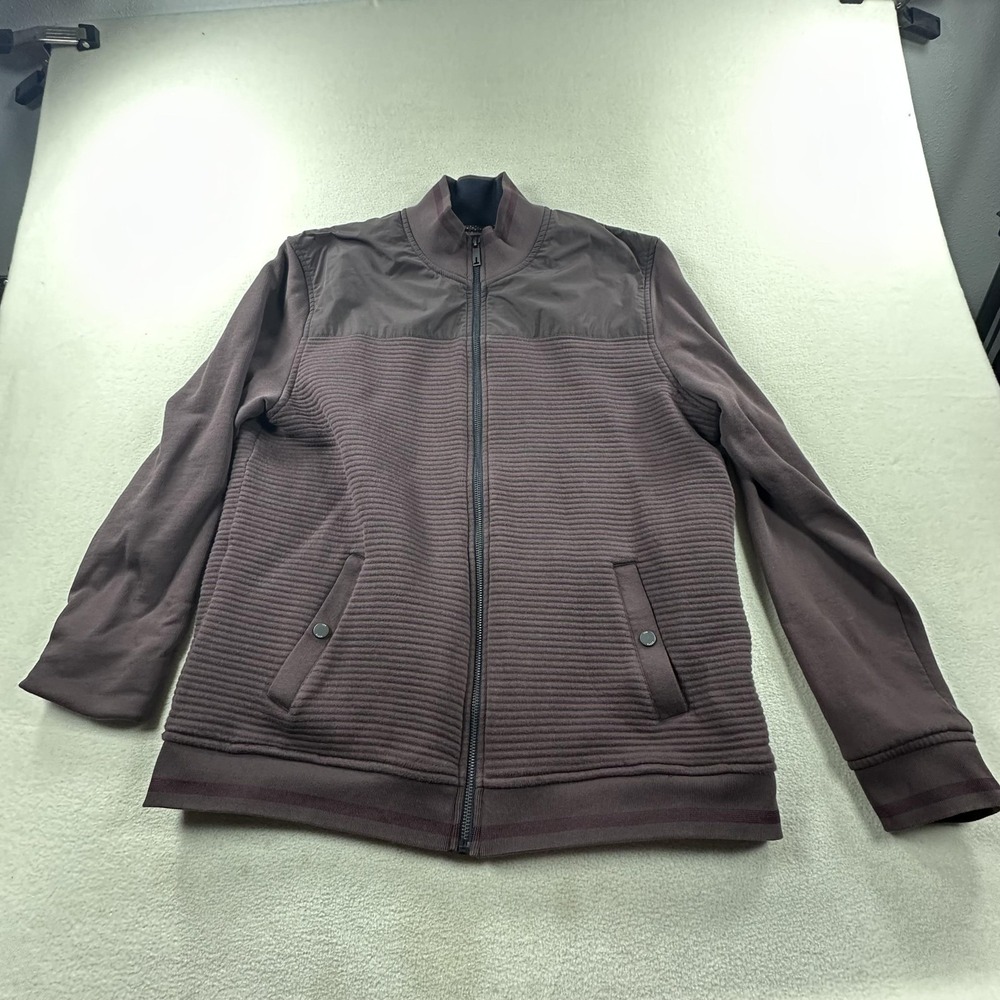 Ted Baker Jacket Mens 2XL Burgundy Ribbed Bomber Full Zip Stand Collar Sardin